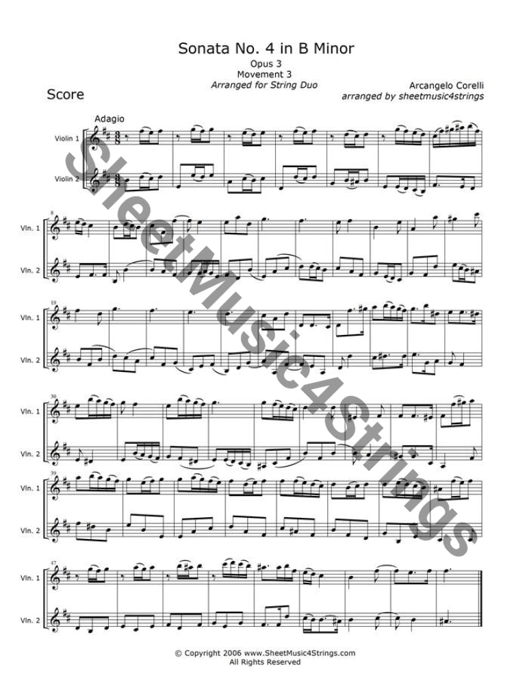 Corelli Sonata No. 4 in B Minor, Op. 3, Movement 3 sheet music