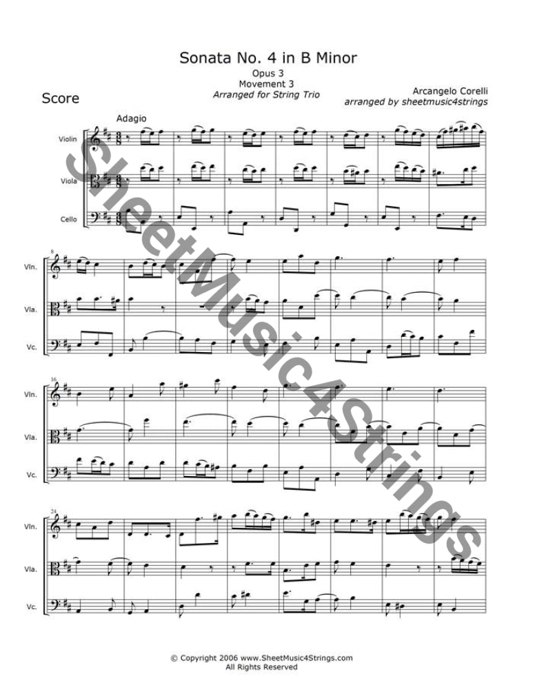 Corelli Sonata No. 4 in B Minor, Op. 3, Movement 3 sheet music