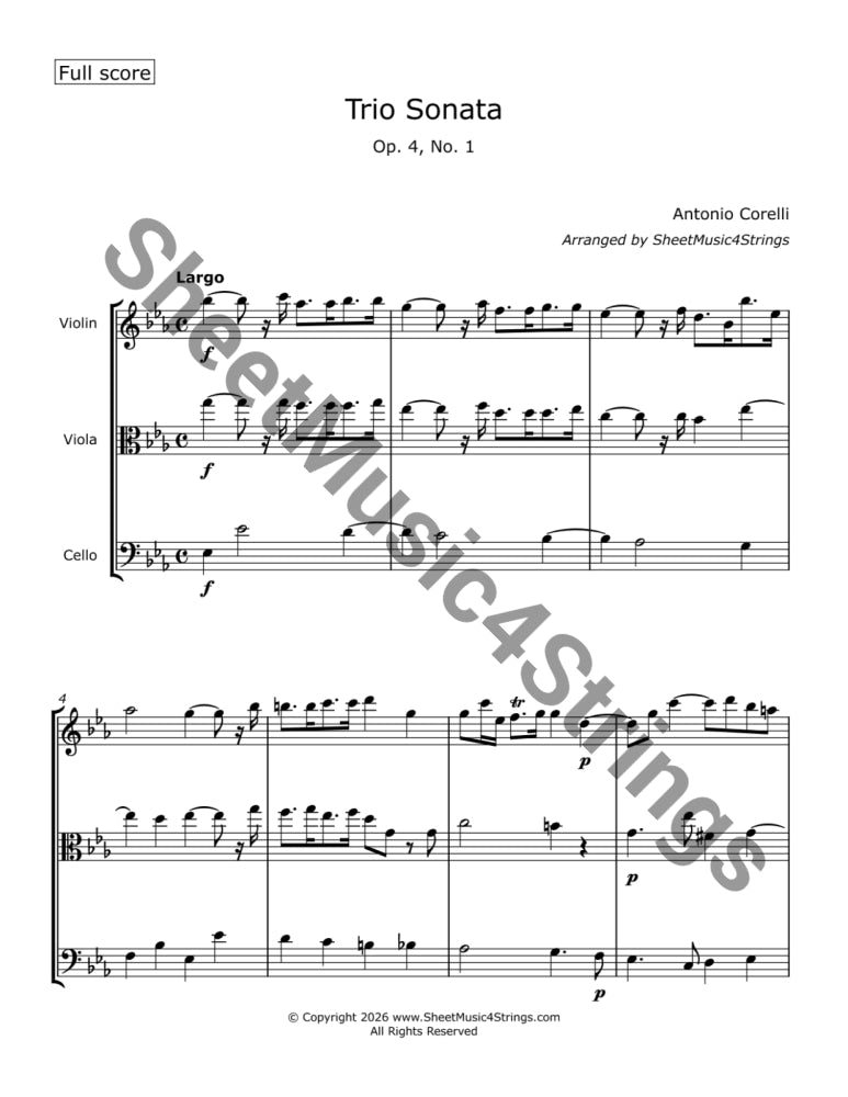 Corelli A. - Trio Sonata No. 1 Op. 4 (Violin Viola and Cello) Trios