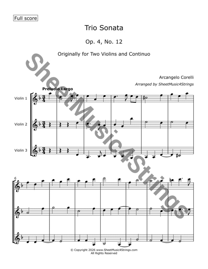 Corelli A. - Trio Sonata No. 12 Op. 4 (Three Violins) - Trios