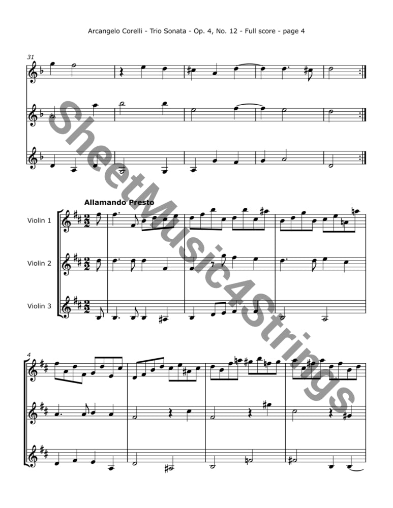 Corelli A. - Trio Sonata No. 12 Op. 4 (Three Violins) - Trios