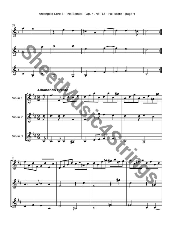 Corelli A. - Trio Sonata No. 12 Op. 4 (Three Violins) - Trios