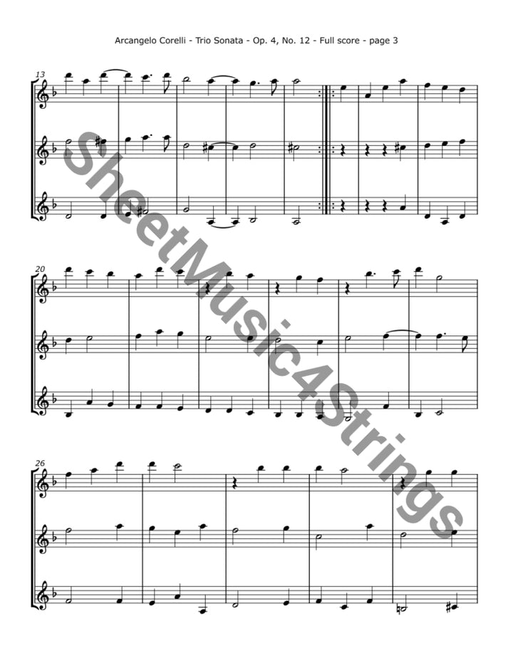 Corelli A. - Trio Sonata No. 12 Op. 4 (Three Violins) - Trios