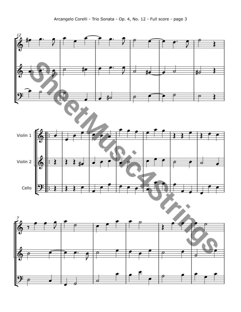 Corelli A. - Trio Sonata No. 12 Op. 4 (Two Violins and Cello - Trios