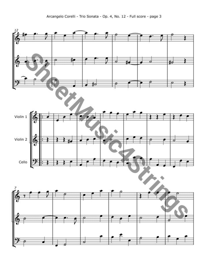 Corelli A. - Trio Sonata No. 12 Op. 4 (Two Violins and Cello - Trios