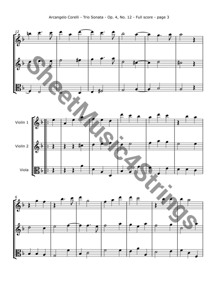 Corelli A - Trio Sonata No. 12 Op. 4 (Two Violins and Viola) - Trios