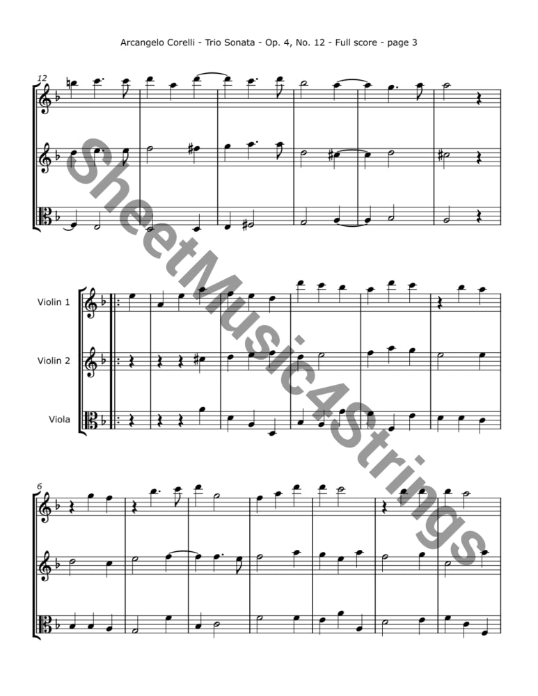 Corelli A - Trio Sonata No. 12 Op. 4 (Two Violins and Viola) - Trios