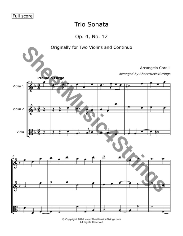 Corelli A - Trio Sonata No. 12 Op. 4 (Two Violins and Viola) - Trios