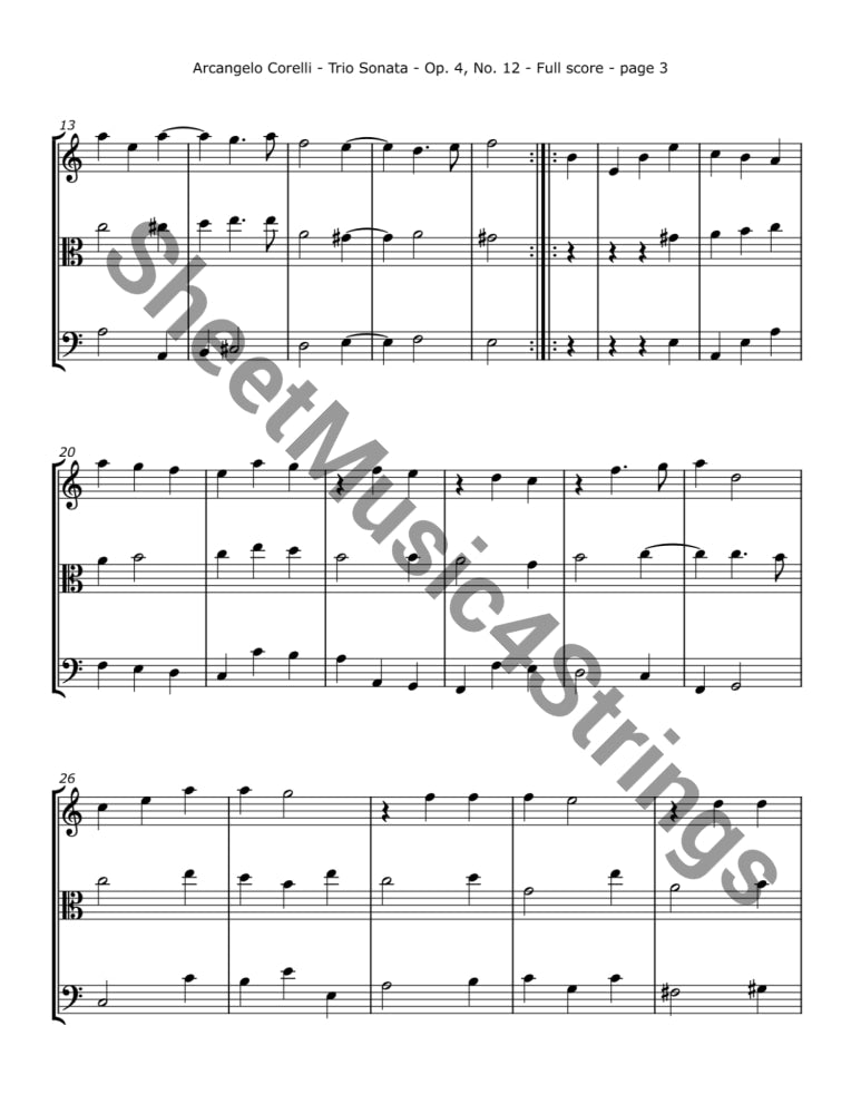 Corelli A. - Trio Sonata No. 12 Op. 4 (Violin Viola and Cello) - Trios