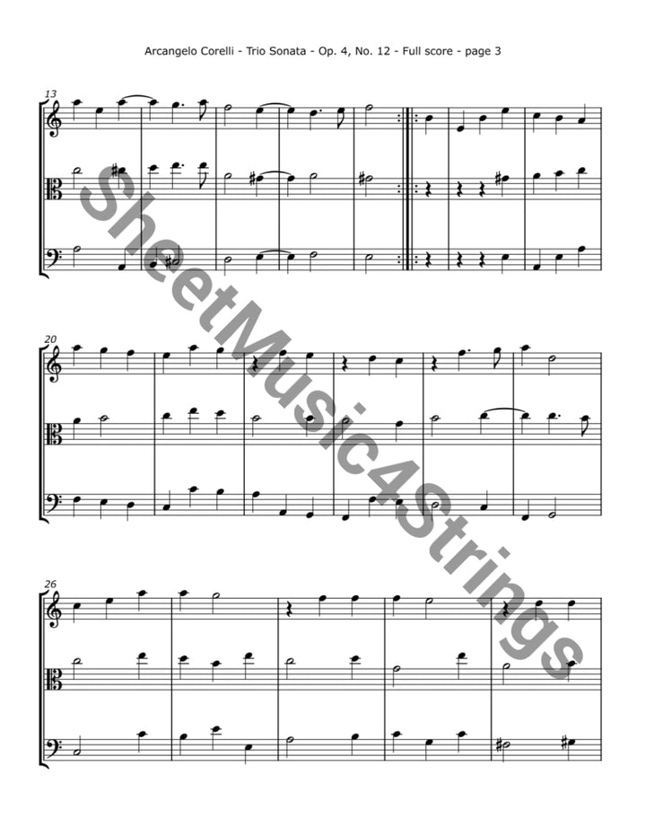 Corelli A. - Trio Sonata No. 12 Op. 4 (Violin Viola and Cello) - Trios