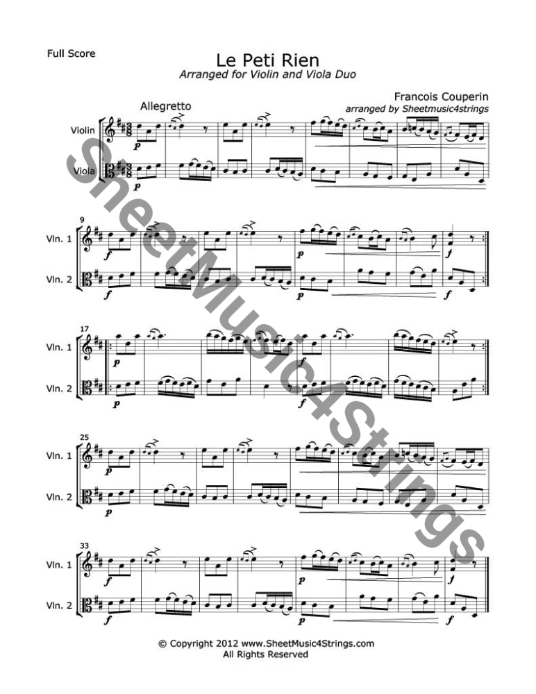Couperin, F. - Le Petit Rien (Violin and Viola Duo)François Couperin (1668 – 1733) was a French Baroque composer, organist and harpsichordist. When he was 49, he became court organist and composer in France. With hisCouperin, F.