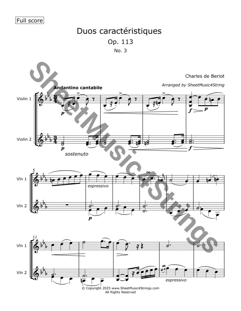 de Bériot C. - Duos Caractéristiques Op. 113 No. 3 for Two Violins Duos