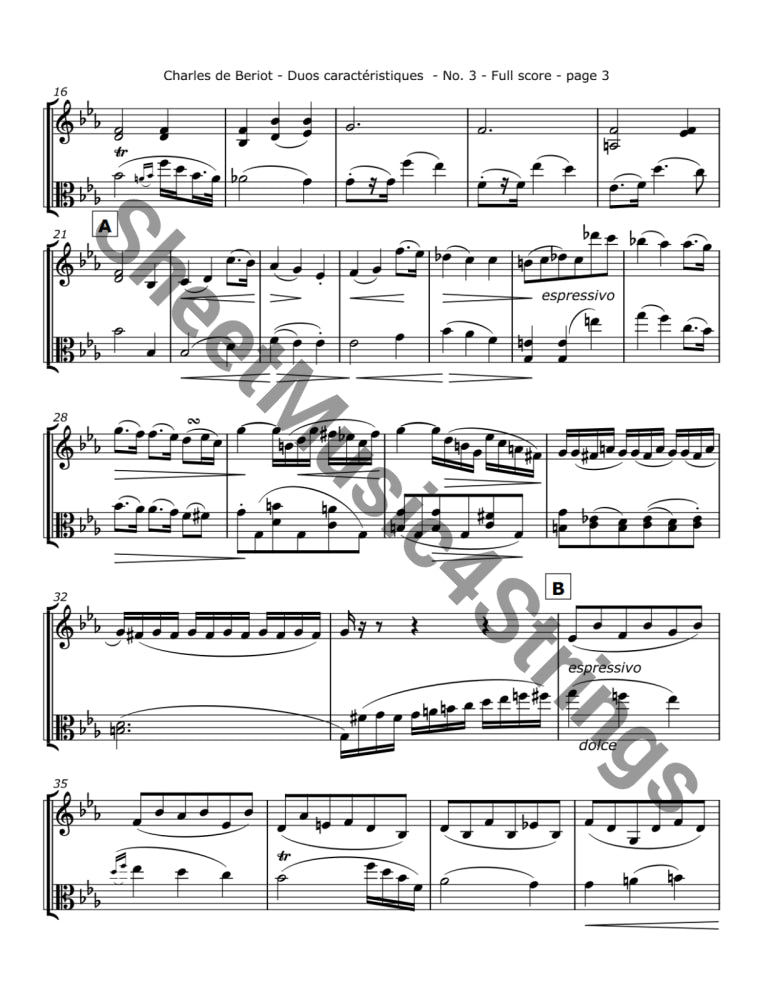 de Bériot C. - Duos Caractéristiques Op. 113 No. 3 for Violin and Viola Duos