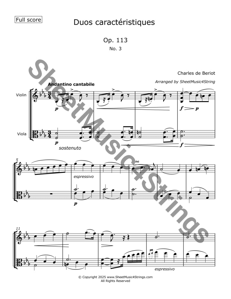 de Bériot C. - Duos Caractéristiques Op. 113 No. 3 for Violin and Viola Duos