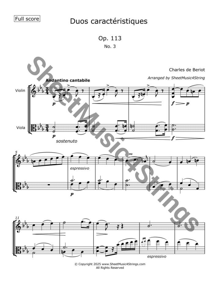 de Bériot C. - Duos Caractéristiques Op. 113 No. 3 for Violin and Viola Duos