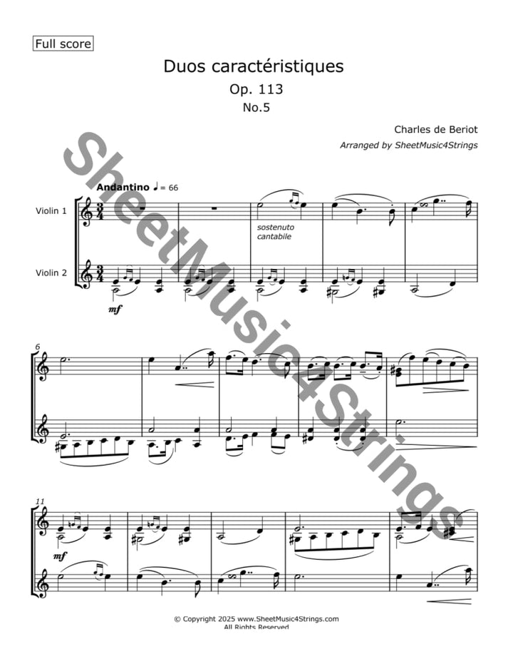 de Bériot C. - Duos Caractéristiques Op. 113 No. 5 for Two Violins Duos