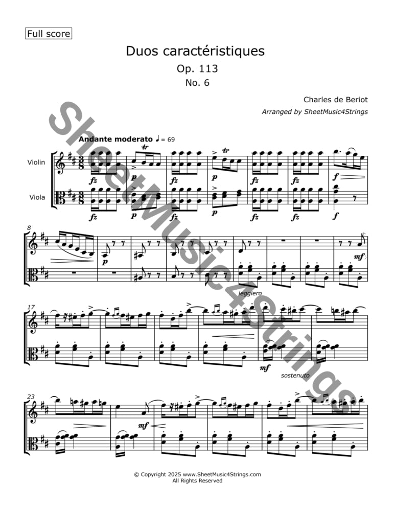 de Bériot C. - Duos Caractéristiques Op. 113 No. 6 For Violin and Viola Duos