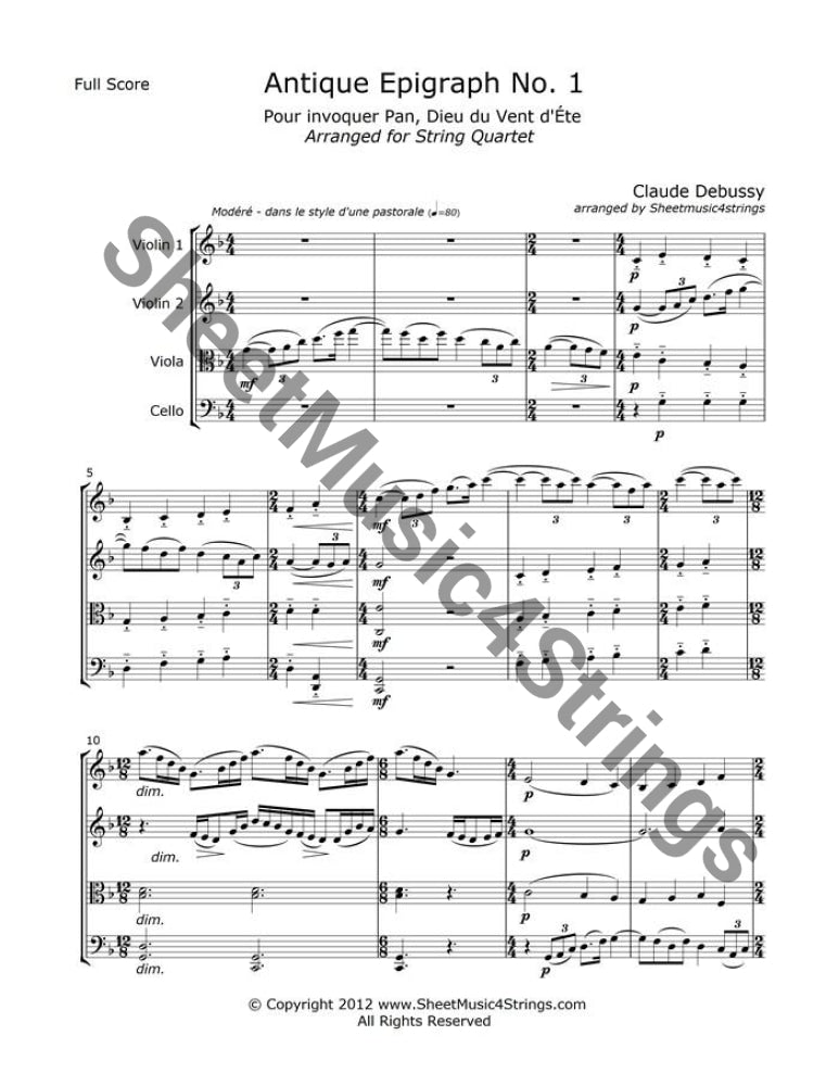 Sheet music for Antique Epigraph No. 1 by Claude Debussy.