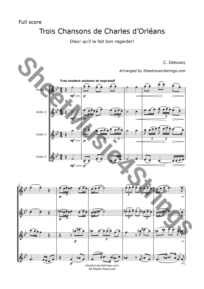 Debussy C. - Chanson De Charles Dorléans (Four Violins) Quartets
