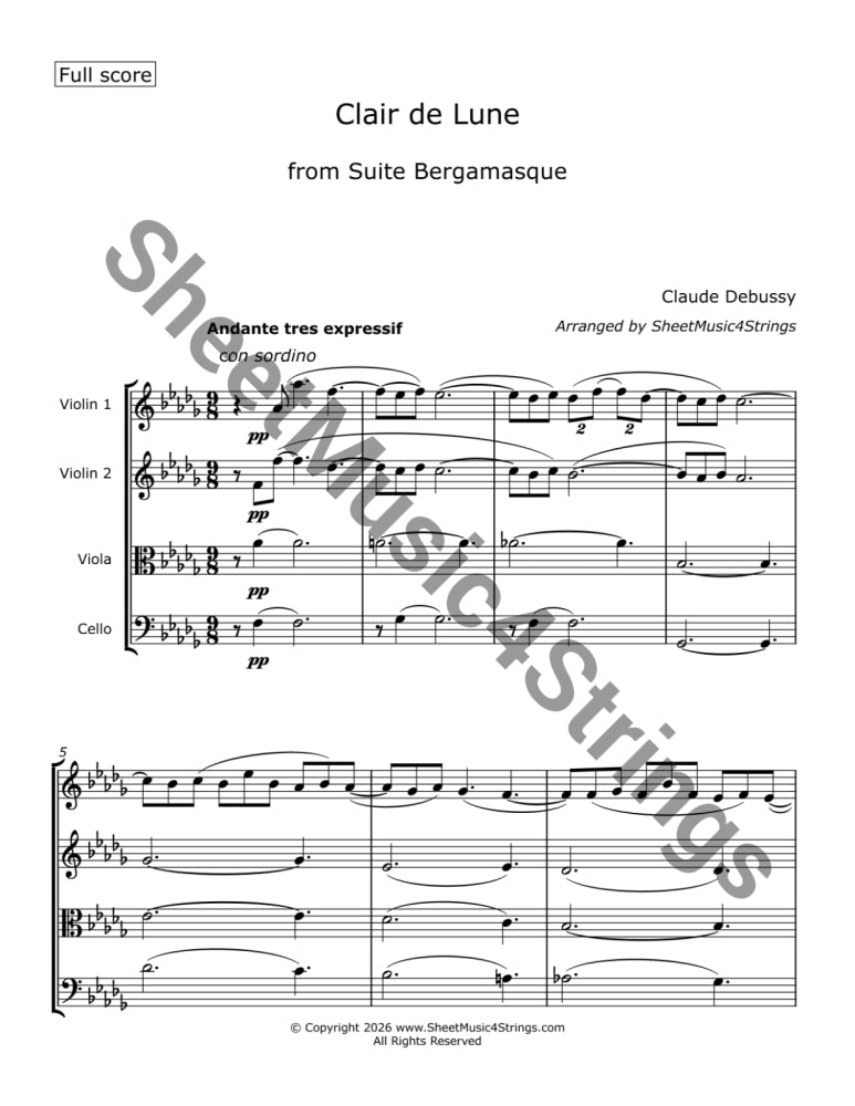 Debussy C. - Clair de Lune for String Quartet - Quartets