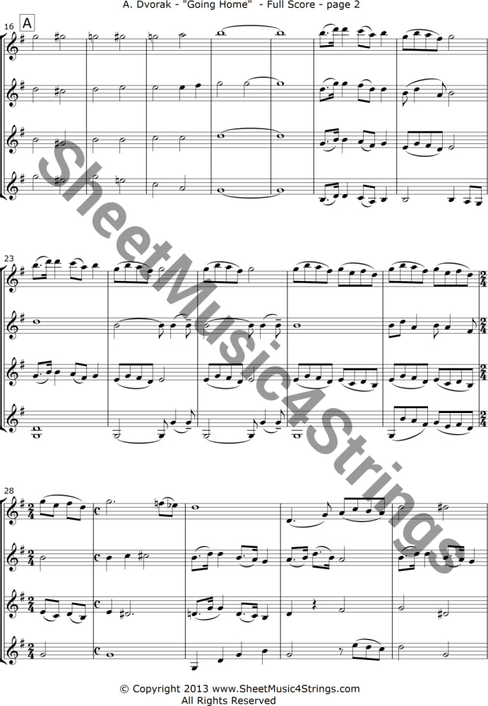 Dvorak A. -Going Home From The New World Symphony (Four Violins) Quartets
