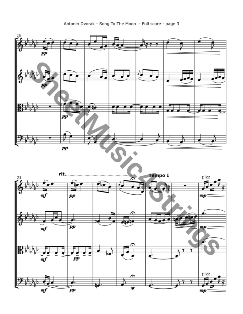 Dvorak A. - ’Song to the Moon’ from ’Rusalka’ for String Quartet - Sales