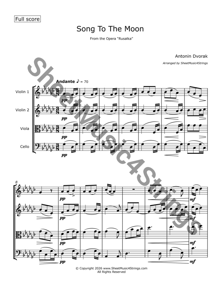Dvorak A. - ’Song to the Moon’ from ’Rusalka’ for String Quartet - Sales