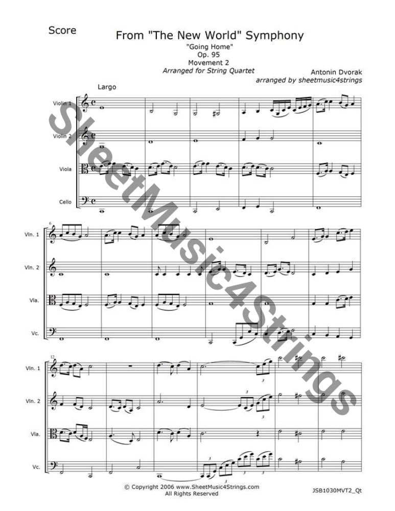 Dvorak Going Home (Quartet) Quartets
