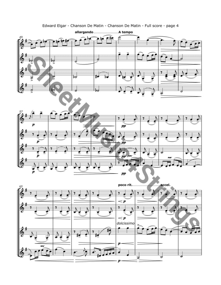 Elgar E. - Chanson de Matin (Four Violins) Sheet Music