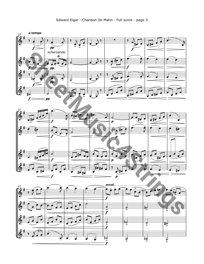 Elgar E. - Chanson de Matin (Four Violins) Sheet Music