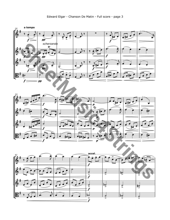 Elgar E. Chanson de Matin (Three Violins and Viola) Sheet Music