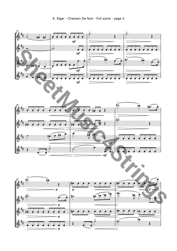 Elgar E. - Chanson De Nuit (Four Violins) Sheet Music