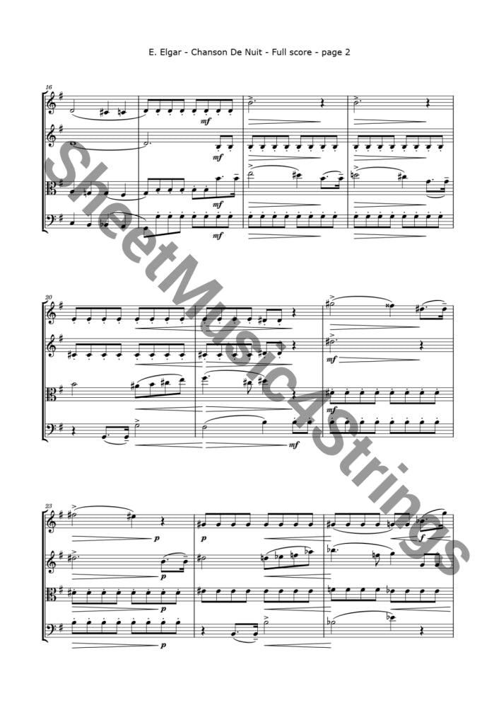 Elgar E. - Chanson De Nuit (String Quartet) Sheet Music