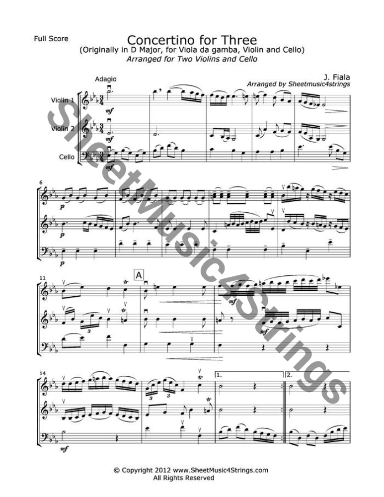 Fiala J. - Concertino For 3 (Two Vlns Cello) Trios