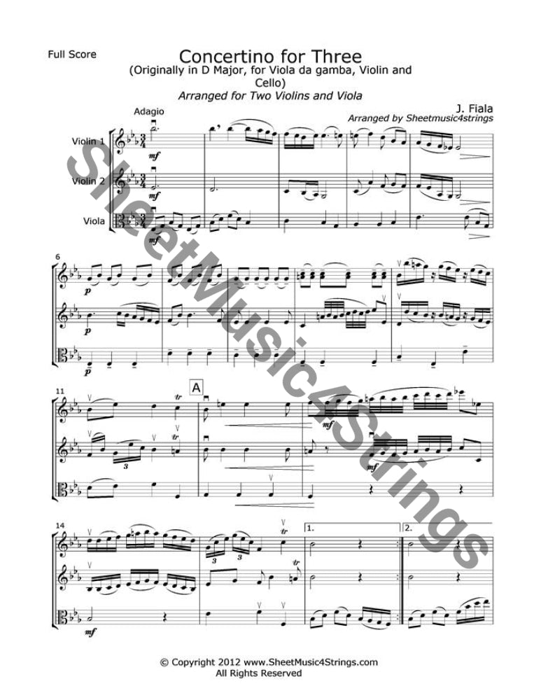 Fiala J. - Concertino For 3 (Two Vlns. Viola) Trios