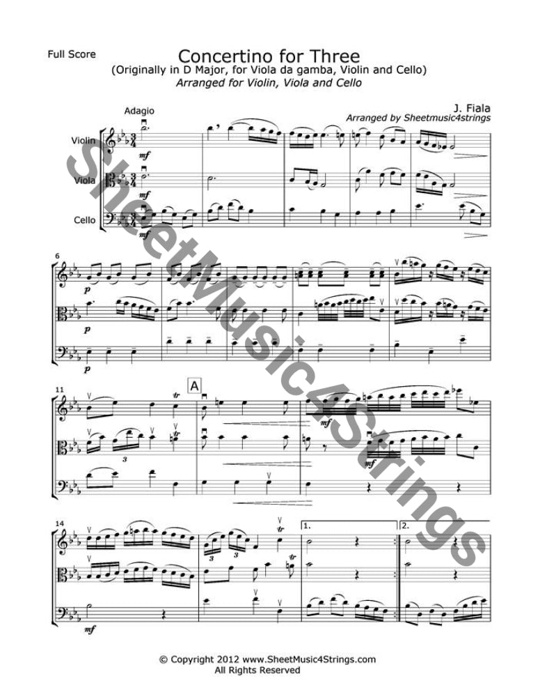 Fiala J. - Concertino For 3 (Violin Viola And Cello) Trios