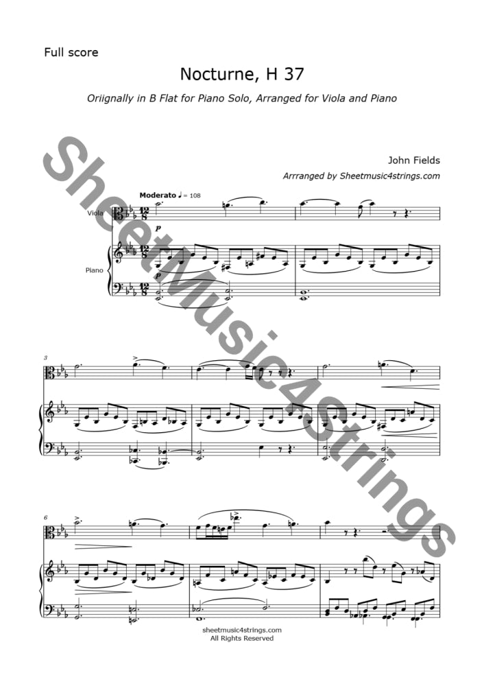 Field J. - Nocturne H 37 (Arranged For Viola And Piano) Piano