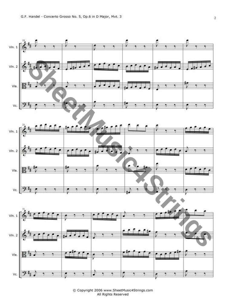 Handel Concerto Grosso (Quartet) - Quartets