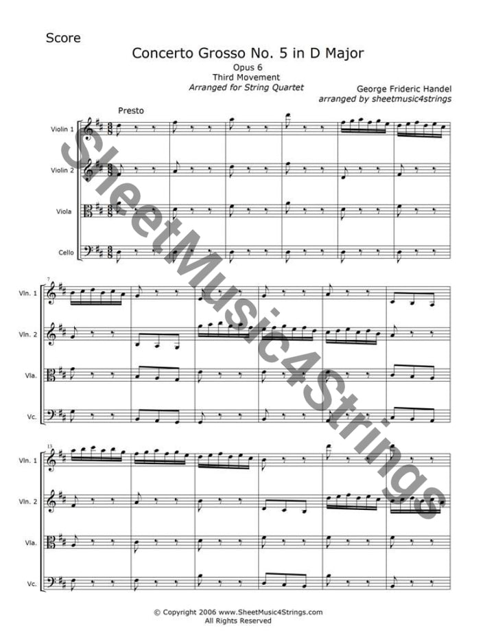 Third movement of Handel’s Concerto Grosso No. 5 in D Major, Op. 6 sheet music