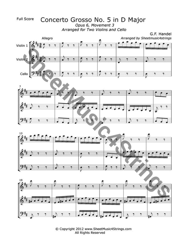 Handel G. - Concerto Grosso In D Major Mvt. 3 (2 Violins And Cello Trio) Trios