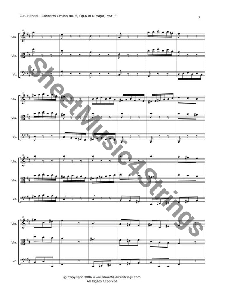 Handel G.- Concerto Grosso in D Major Mvt. 3 (Violin Viola and Cello Trio) - Trios