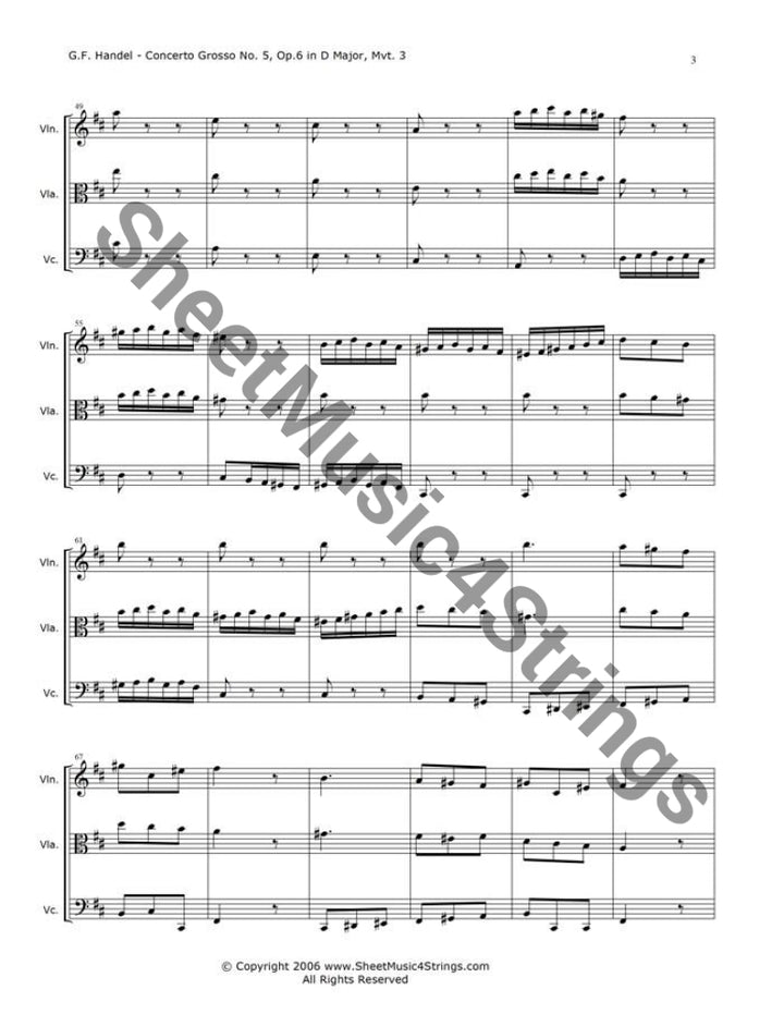 Handel G.- Concerto Grosso in D Major Mvt. 3 (Violin Viola and Cello Trio) - Trios