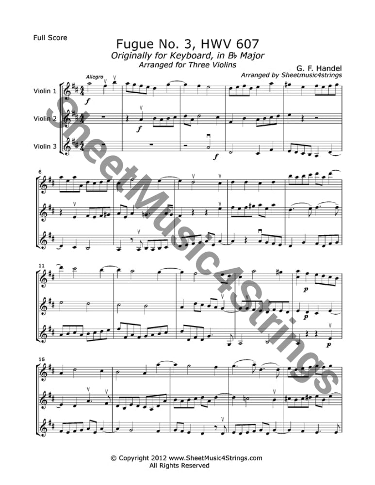 Handel, G. - Fugue No. 3, HWV 607 (3 Violins) freeshipping - SheetMusic4Strings