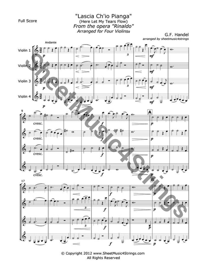 Handel G. - Lascia Chio Pianga From The Opera Rindaldo (Four Violins) Quartets