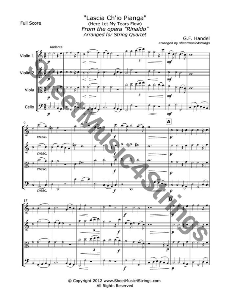 Handel G. - Lascia Chio Pianga From The Opera Rindaldo (String Quartet) Quartets