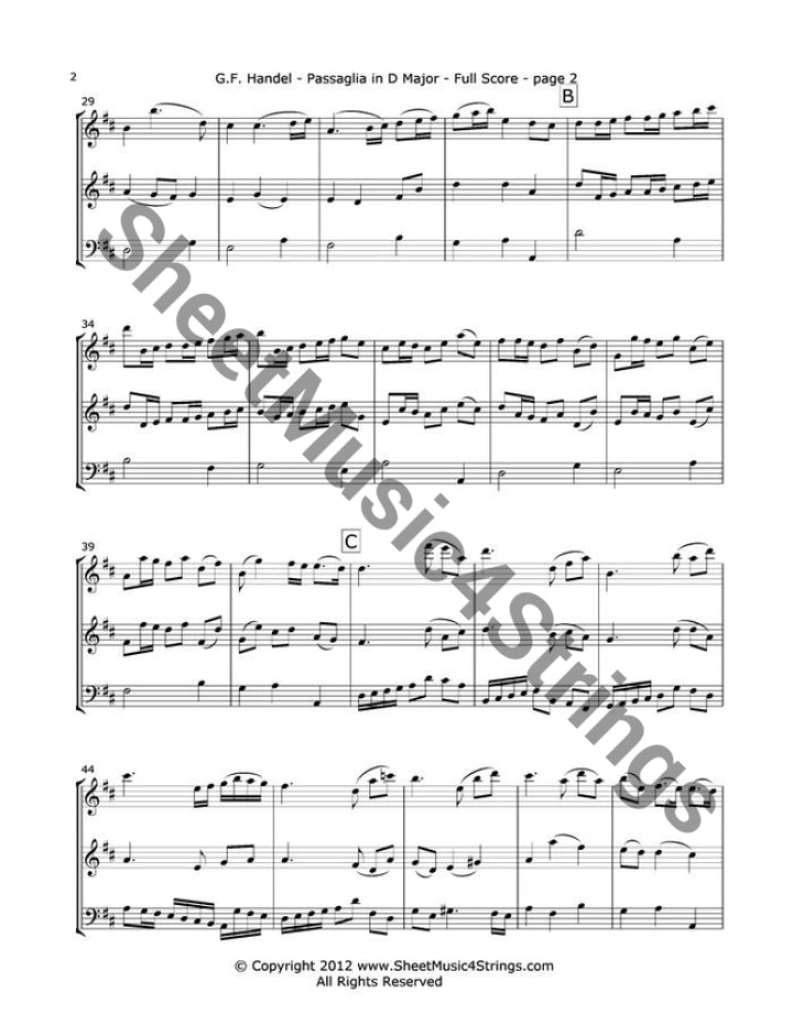 Handel G. - Passaglia In D Major (Two Violins And Cello) Trios