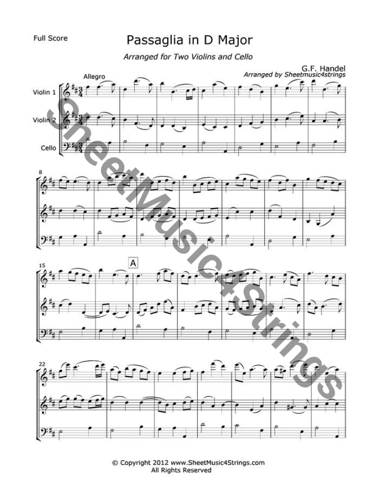 Handel G. - Passaglia In D Major (Two Violins And Cello) Trios