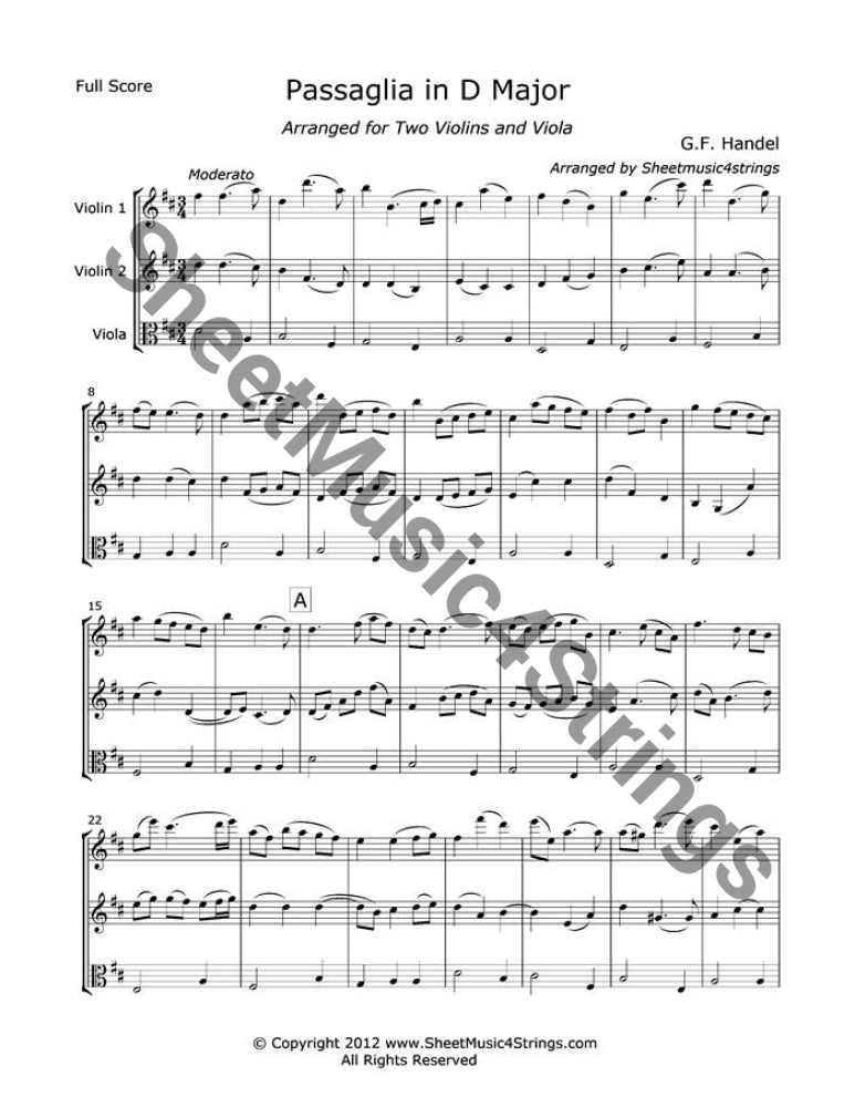 Handel G. - Passaglia In D Major (Two Violins And Viola) Trios