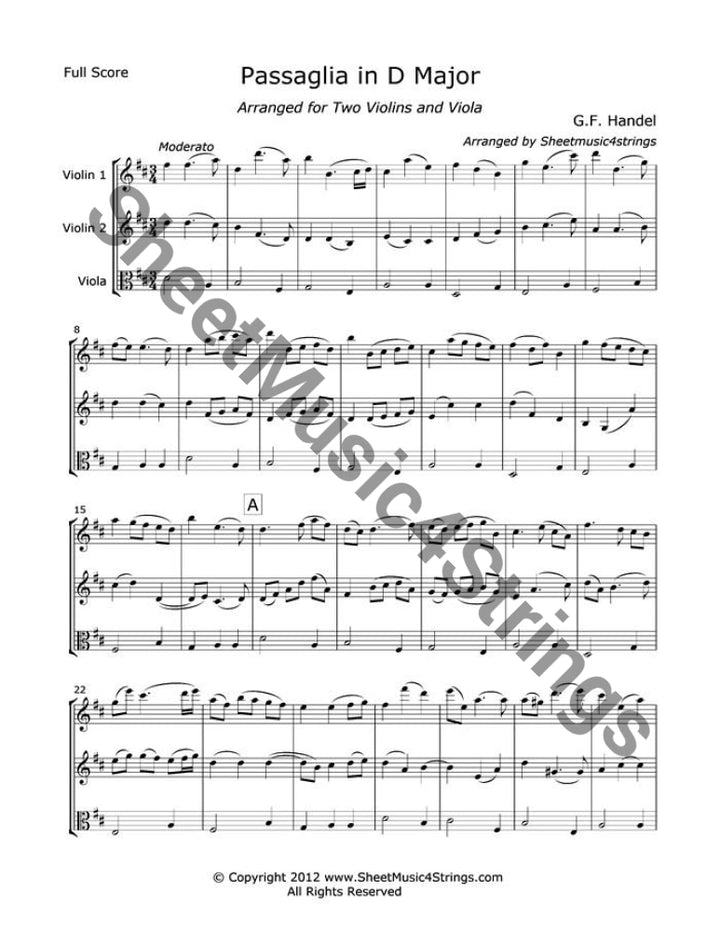 Handel G. - Passaglia In D Major (Two Violins And Viola) Trios