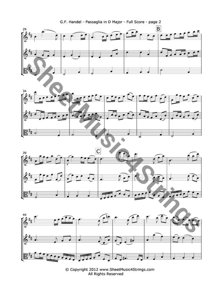 Handel G. - Passaglia In D Major (Two Violins And Viola) Trios